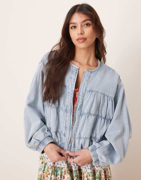 Free People layla relaxed denim jacket in sunbeam blue - view 1