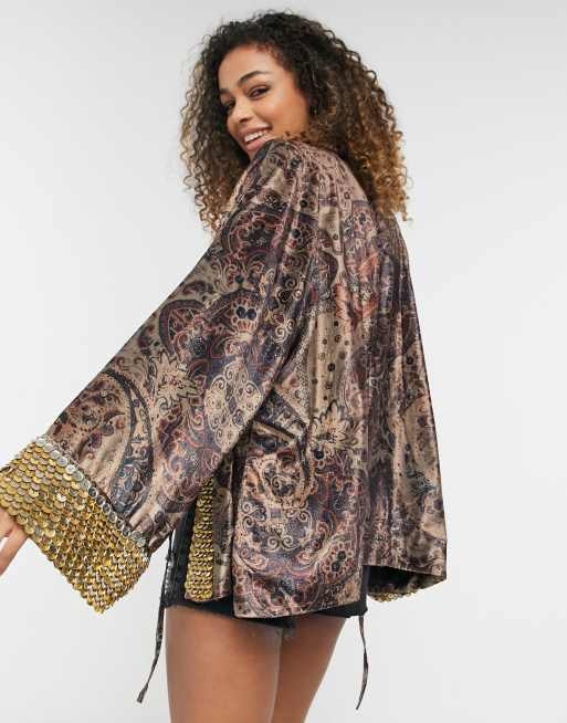 Free People – Layla – Verzierter Kimono mit Print in Schwarz, 2 von 4