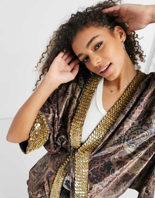 Free People – Layla – Verzierter Kimono mit Print in Schwarz, 3 von 4