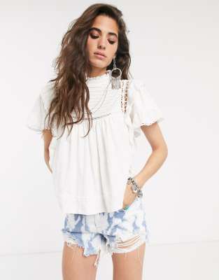 Free People Le Femme Ruffle Mock Neck Top - Xl In White