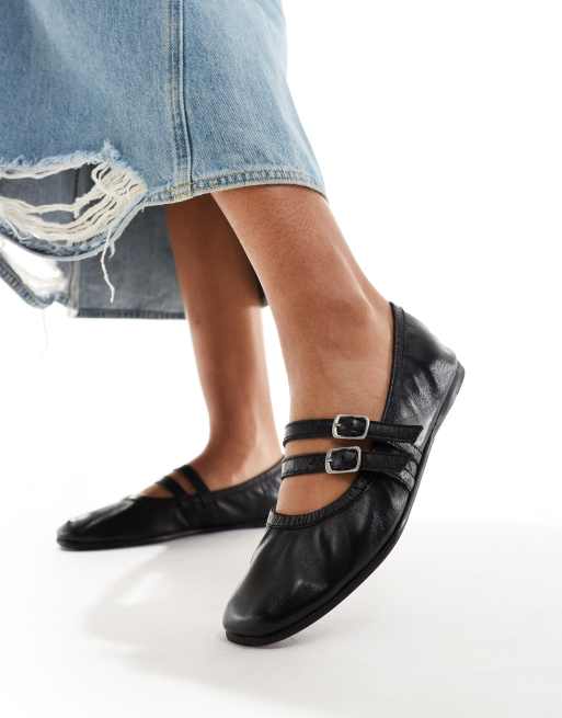 Black ballet pumps with strap hot sale