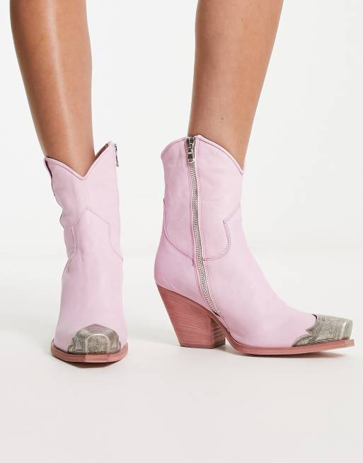 Free People leather toe-cap detail cowboy ankle boot in pink