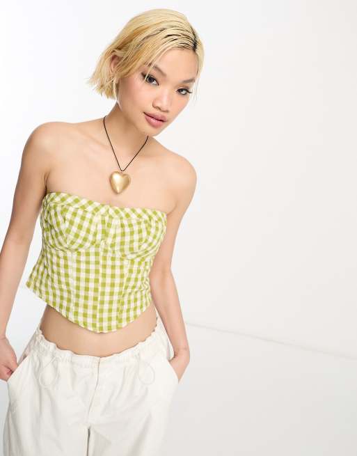 Free People leilani gingham tube top in green