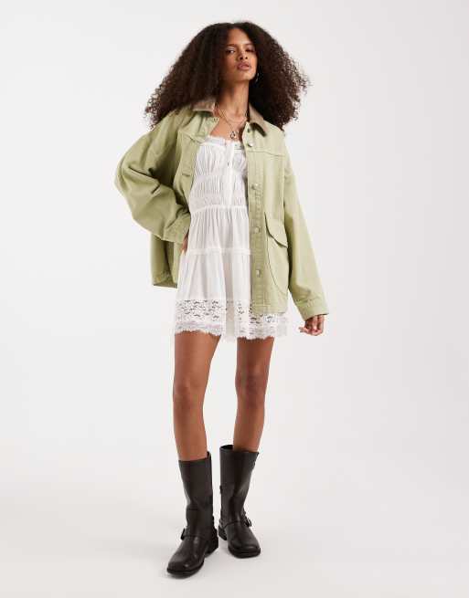 Free People lemon denim barn jacket in washed sage, 2 of 4