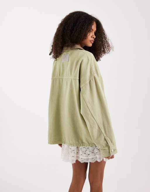 Free People lemon denim barn jacket in washed sage, 4 of 4