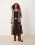 [Free People] Free People leopard denim duster coat in multi-Brown L Cheetah