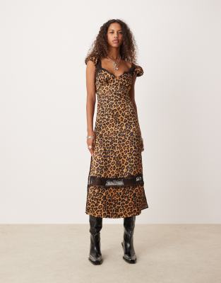 Free People leopard print lace edge midi dress in multi