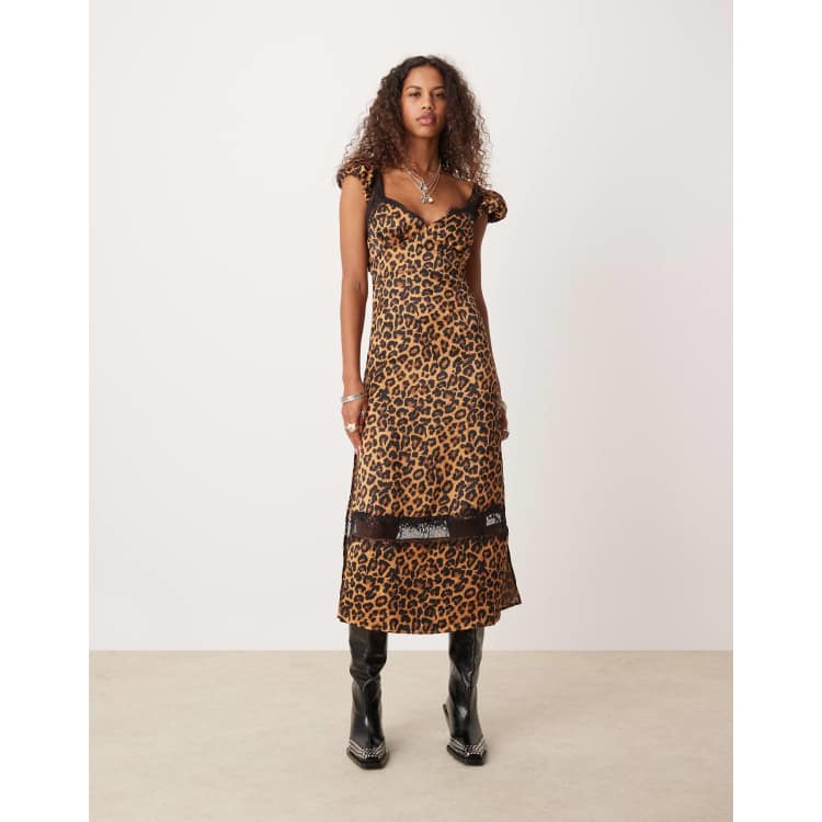 Free People leopard print lace edge midi dress in multi | ASOS