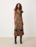 [Free People] Free People leopard print lace edge midi dress in multi S Natural combo