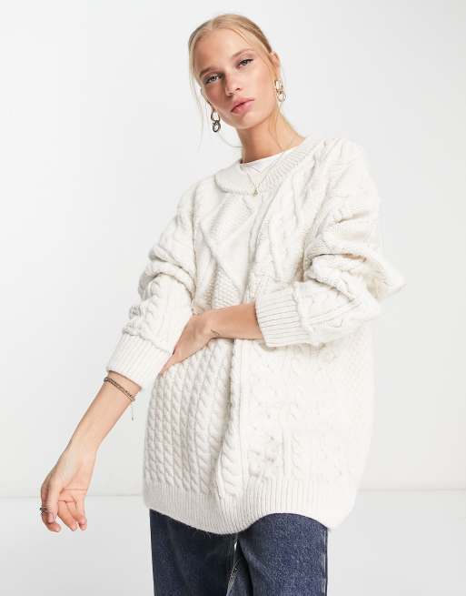 Free People Leslie cable knit oversized sweater in ivory ASOS