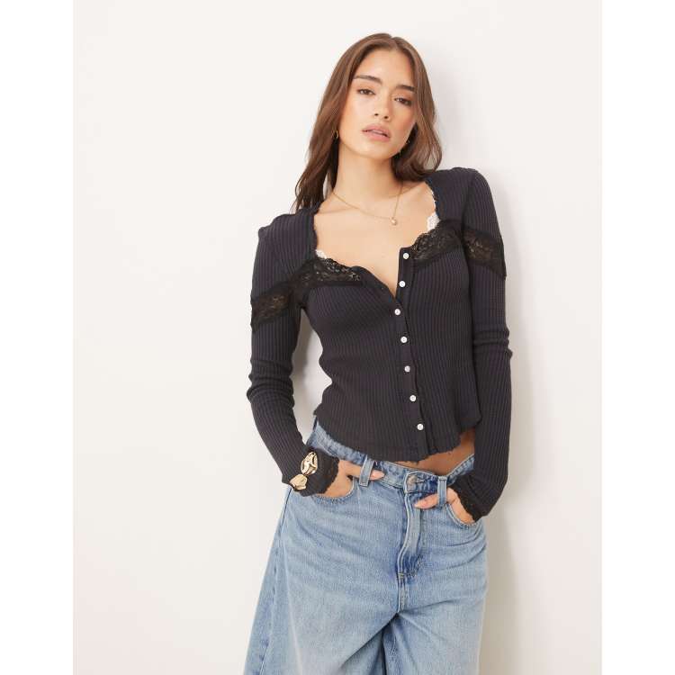 Free People Women's Let's Party Cardi, Black, XS, Cotton