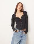 [Free People] Free People Let's Party lace insert cardigan in black S BLACK