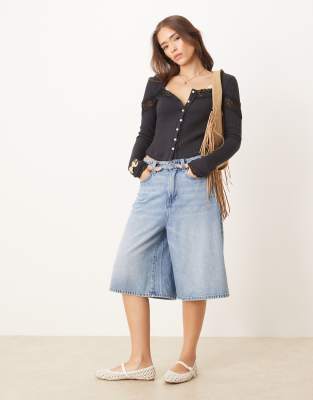 Free People Let's Party Lace Insert Cardigan In Black