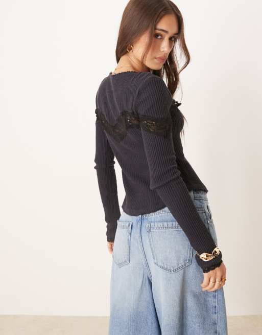 Free People Let's Party lace insert cardigan in black | ASOS