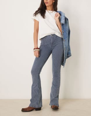 Level Up pinstripe flared jeans in railroad gray