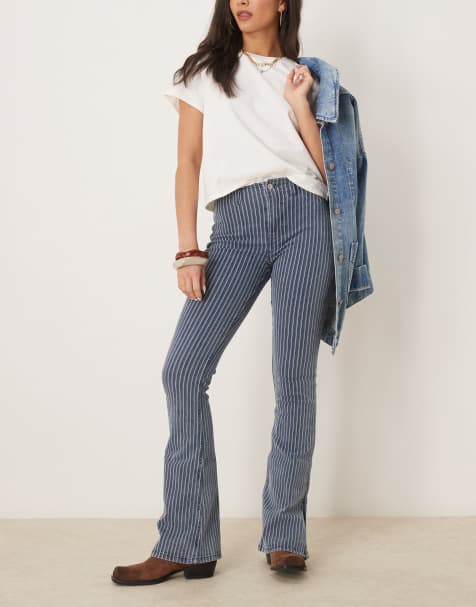 Free People level up pinstripe flared jeans in railroad grey - view 1