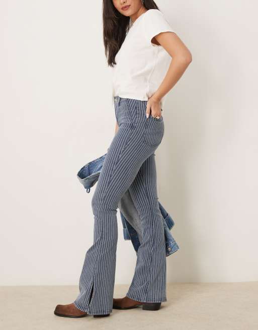 Free People Level Up pinstripe flared jeans in railroad grey, 3 of 5