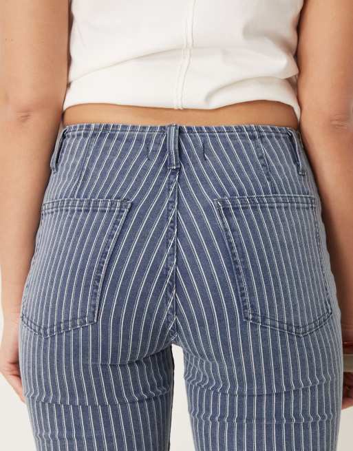 Free People Level Up pinstripe flared jeans in railroad grey, 4 of 5