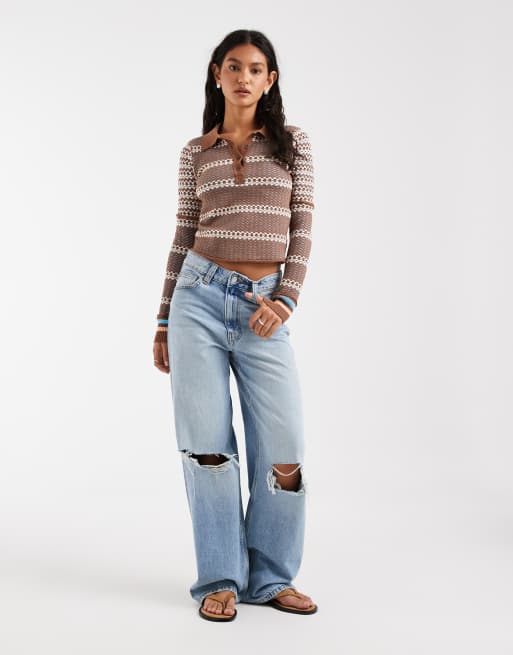 Free People Level up polo top in brown combo, 2 of 4
