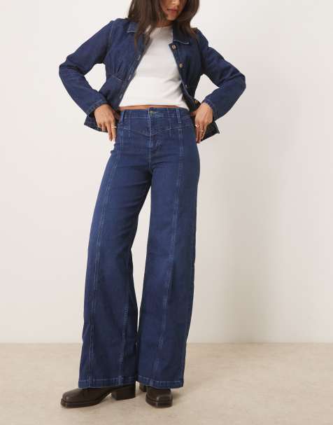 Free People - Libre - Broek met wijde pijpen in 'lock and key blue' - view 1