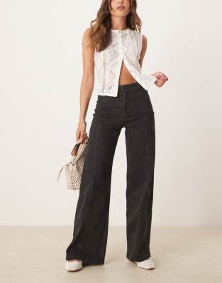 Free People - Libre - Jeans in Cafe noir mit weitem Bein-Schwarz