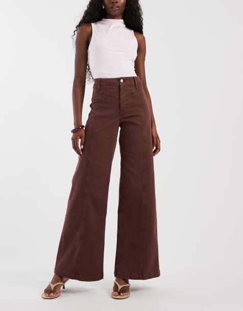 Free People libre wide leg jean in burgundy - view 1