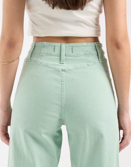 Free People libre wide leg jean in green, 4 of 5