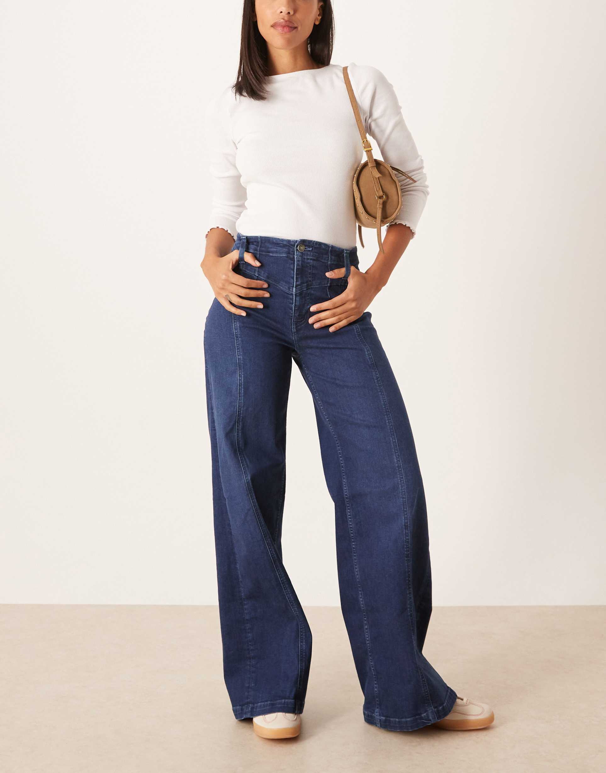 free people libre wide leg pants in lock and key blue