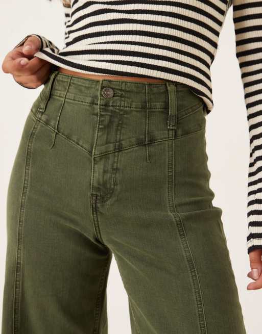 Free People Libre wide leg trousers in thyme, 2 of 5