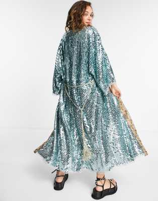 Free People Light is Coming Sequin Duster, Green, UK 6 8 10, X