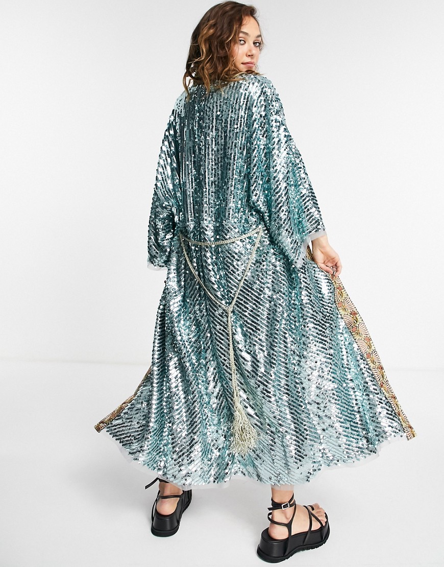 Free People Light Is Coming sequin duster jacket in mint-Green