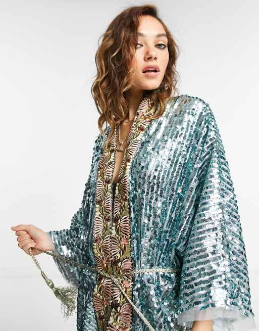 Free People Light is Coming Sequin Duster, Green, UK 6 8 10, X