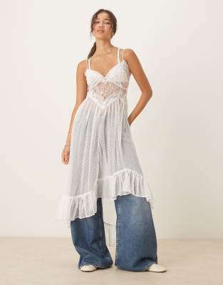 Free People Light My Fire Sheer Lace Midaxi Dress In White