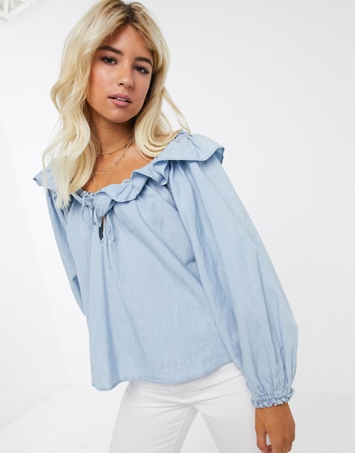 Free People lily of the valley chambray ruffle blouse