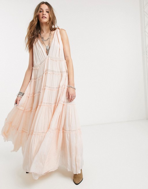 Free People valley tiered midi dress in peach