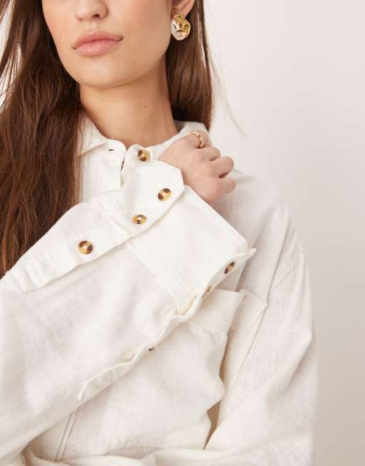 Free People linen laurel top in clean ivory, 3 of 4