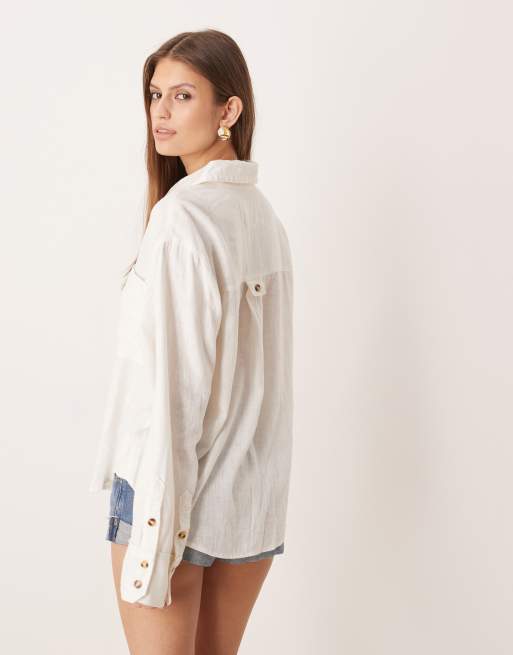 Free People linen laurel top in clean ivory, 4 of 4