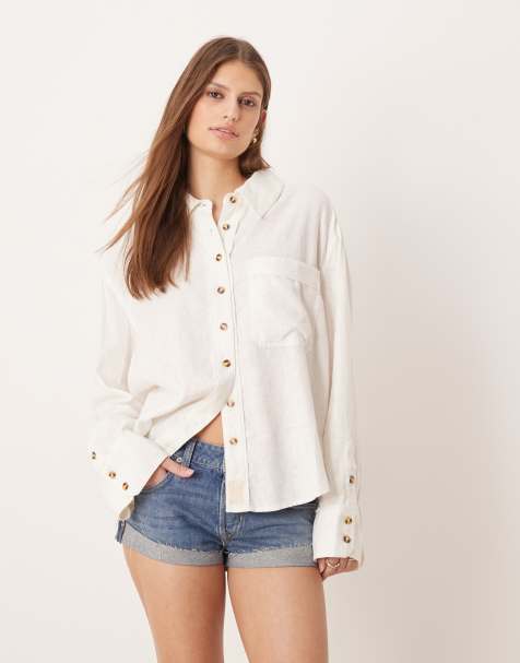 Free People linen rich laurel top in clean ivory - view 1