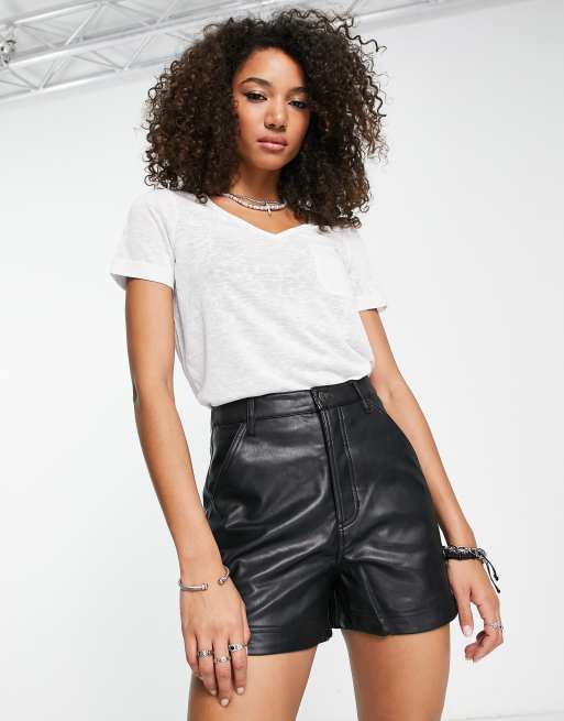 Free people deals leather shorts