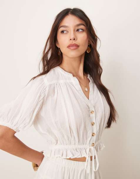 Free People little cloud cropped blouse in clean ivory - view 1