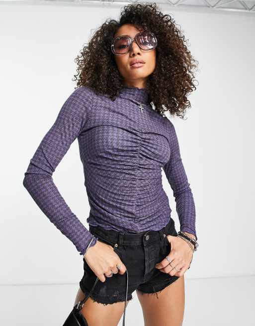 Free People little crush long sleeve top in navy blue