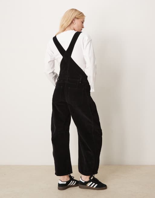 Free People – Locker geschnittene Cord-Latzhose in Schwarz, 3 von 4
