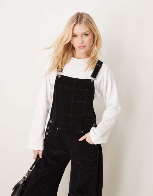 Free People – Locker geschnittene Cord-Latzhose in Schwarz, 4 von 4