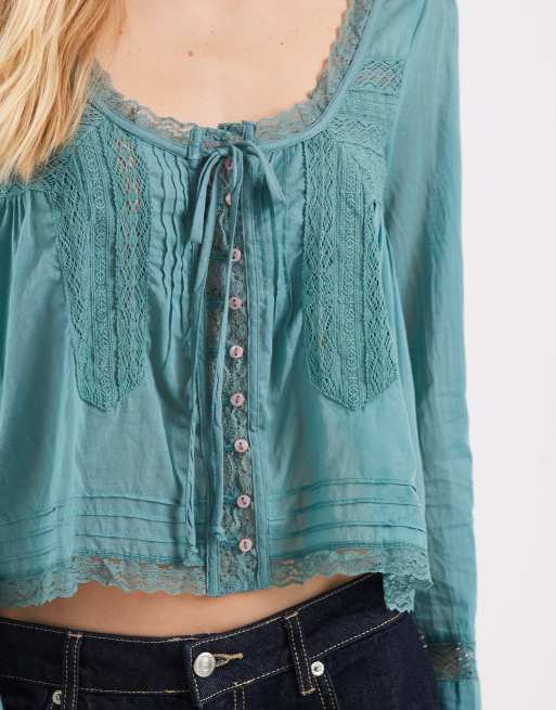 Free People long sleeve evermore blouse in mineral blue, 3 of 4