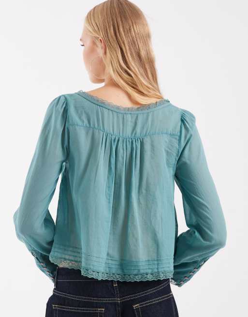 Free People long sleeve evermore blouse in mineral blue, 4 of 4
