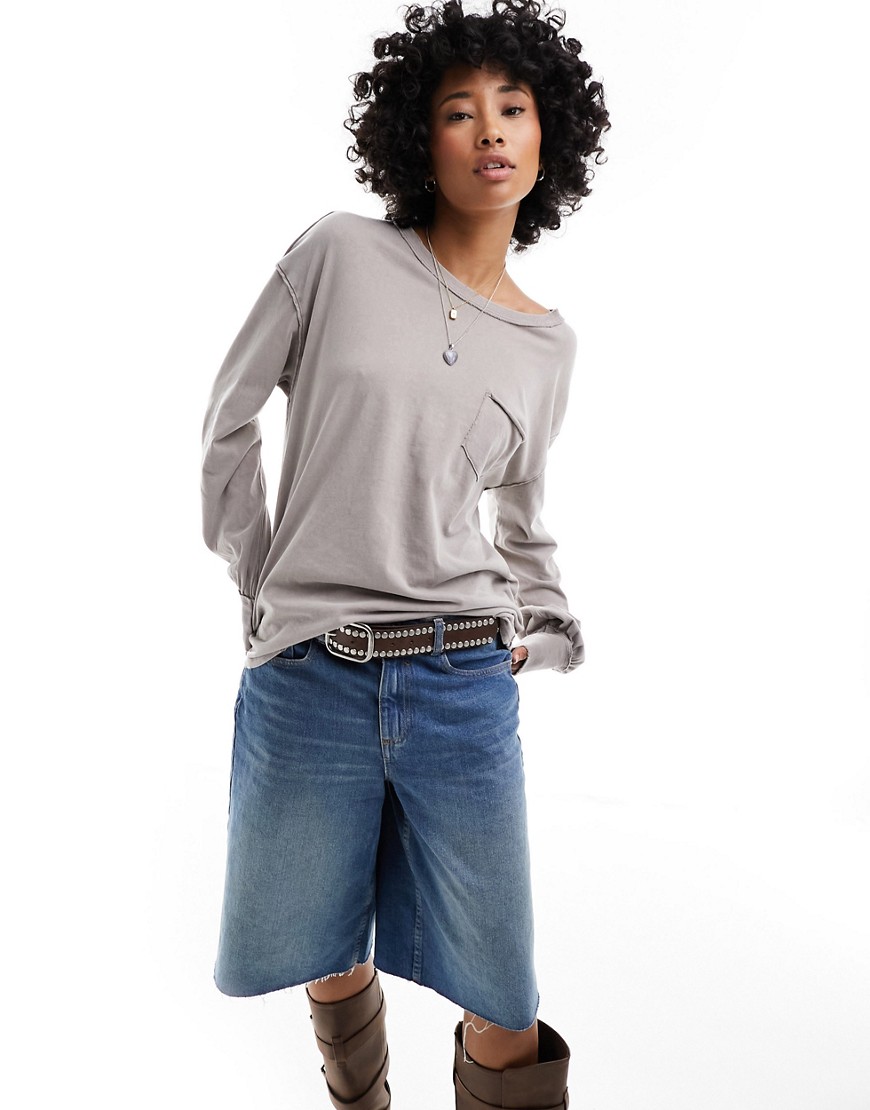 Free People long sleeve relaxed t-shirt in grey-Neutral