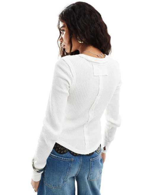 トップス Ines Waffle White Long Sleeve Top Ines Waffle White Long Sleeve Tee | Jaded London | Clothing