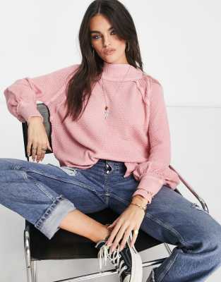 Free People longline knitted sweater in light pink