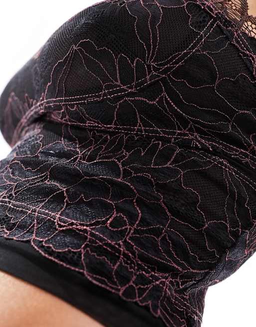 Free People longline lace bralet in black and pink, 3 of 4