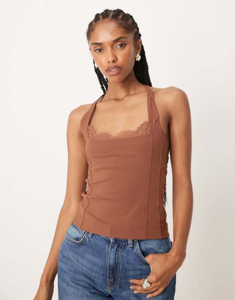 Free People looking good lace detail cami top in tan